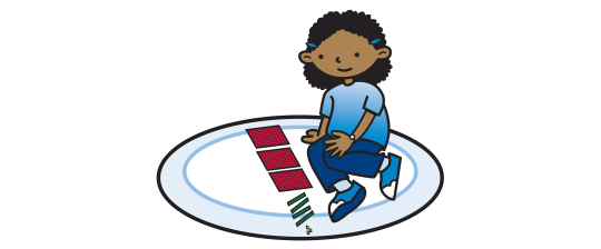 Child sitting on rug counting with large base ten area pieces