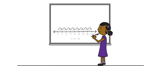 Child working on the number line to solve an equation