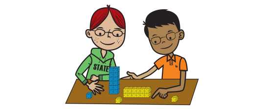 2 children working with omnifix cubes